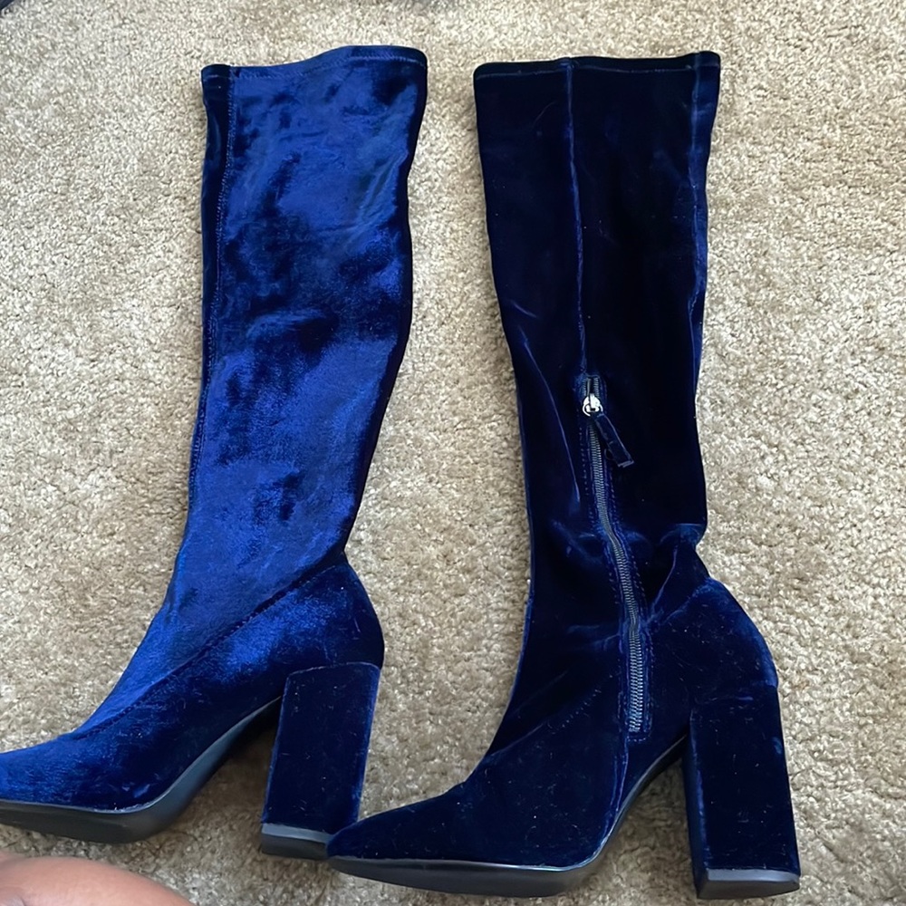 Blue suede over the knee boot